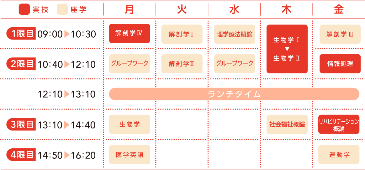 1年次の週間時間割［昼1年生前期］